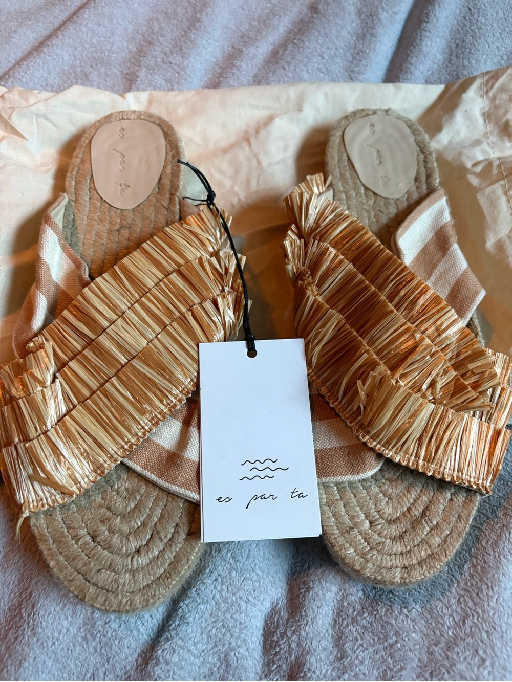 Fringe Espadrille Slide Sandals in Natural/Tan